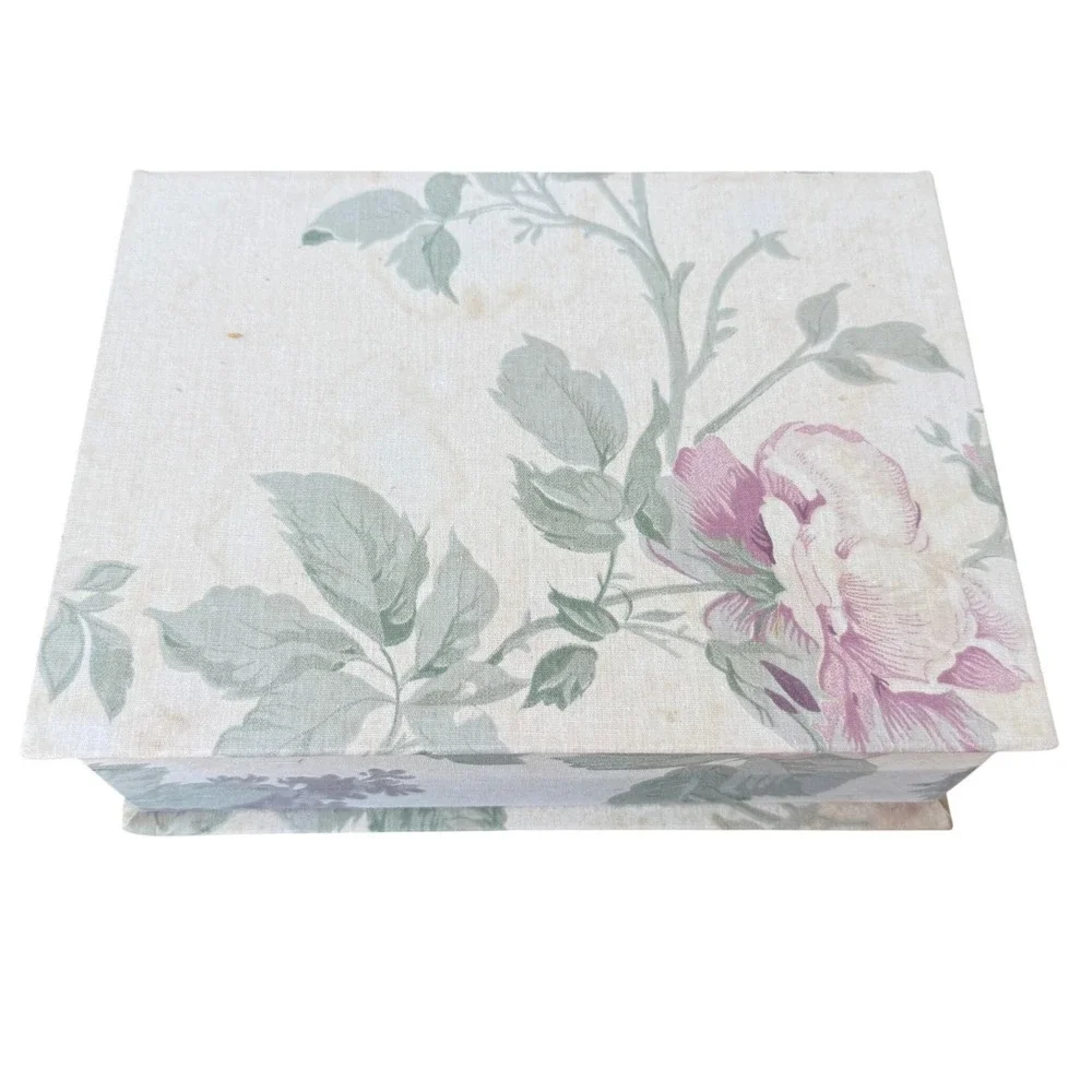 Vintage 90s Floral Fabric Jewelry Box Mirror Organizer‎ Cottagecore Shabby USA